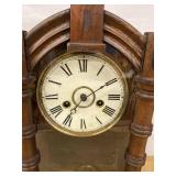 Antique Wooden Mantel Clock Roman Dial Glass Door Pendulum Untested