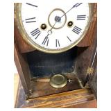 Antique Wooden Mantel Clock Roman Dial Glass Door Pendulum Untested