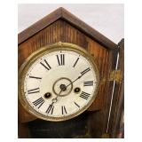 Antique Wooden Mantel Clock Roman Dial Glass Door Pendulum Untested