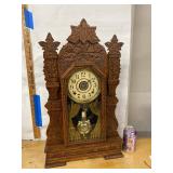 W.L. Gilbert Ivy Antique Gingerbread Mantel Clock Carved Case Untested