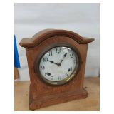 Antique Wooden Mantel Clock Wind Up Brass Bezel Untested Decor