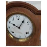 Antique Wooden Mantel Clock Wind Up Brass Bezel Untested Decor