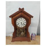 Antique Cottage Style Kitchen Mantel Clock Pendulum Key Wind Wood