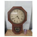 Antique Octagon Drop Wall Clock Wooden Case Pendulum See Photos
