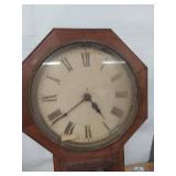 Antique Octagon Drop Wall Clock Wooden Case Pendulum See Photos