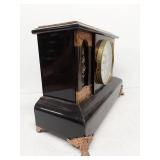 Seth Thomas Antique Mantel Clock Black Case Roman Dial Approx 14in