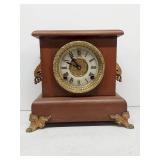 Sessions antique mantel clock walnut case brass trim untested