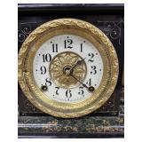 Ornate Black Marble-Style Mantel Clock With Key