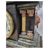 Ornate Black Marble-Style Mantel Clock With Key