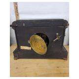 Ornate Black Marble-Style Mantel Clock With Key
