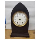 Vintage Wood Mantel Clock With Brass Dial
