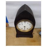 Vintage Wood Mantel Clock With Brass Dial