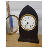 Vintage Wood Mantel Clock With Brass Dial