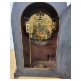 Vintage Wood Mantel Clock With Brass Dial