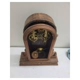 Vintage Wooden Mantel Clock With Brass Movement & Pendulum