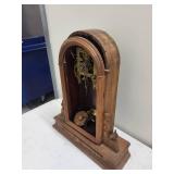 Vintage Wooden Mantel Clock With Brass Movement & Pendulum