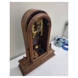 Vintage Wooden Mantel Clock With Brass Movement & Pendulum