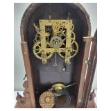 Vintage Wooden Mantel Clock With Brass Movement & Pendulum