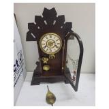 Vintage Ornate Wooden Wall Clock With Pendulum & Weights