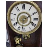 Vintage Ornate Wooden Wall Clock With Pendulum & Weights