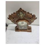 Ornate Wooden Shelf Clock With Glass Door & Pendulum