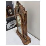 Ornate Wooden Shelf Clock With Glass Door & Pendulum
