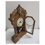 Ornate Wooden Shelf Clock With Glass Door & Pendulum