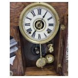 Ornate Wooden Shelf Clock With Glass Door & Pendulum