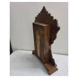 Ornate Wooden Shelf Clock With Glass Door & Pendulum