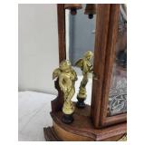 Ornate Wood Mantel Clock With Pendulum & Figural Accents