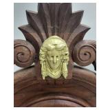 Ornate Wood Mantel Clock With Pendulum & Figural Accents