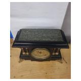 Antique Black Slate Mantel Clock w Gilt Metal Columns & Open Escapement