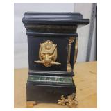 Antique Black Slate Mantel Clock w Gilt Metal Columns & Open Escapement