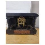 Antique Black Slate Mantel Clock w Gilt Metal Columns & Open Escapement