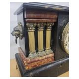 E. Ingraham Antique Mantel Clock Black Faux Marble Column Case
