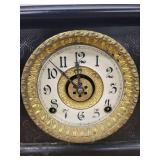 E. Ingraham Antique Mantel Clock Black Faux Marble Column Case