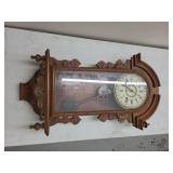Antique Walnut Gingerbread Wall Clock w Pendulum Calendar Dial