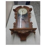 Antique Walnut Gingerbread Wall Clock w Pendulum Calendar Dial