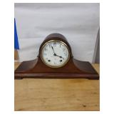 New Haven Tambour Mantel Clock Wood Case Brass Bezel Fair Cond