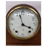 New Haven Tambour Mantel Clock Wood Case Brass Bezel Fair Cond