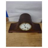 New Haven Tambour Mantel Clock Wood Case Brass Bezel Fair Cond