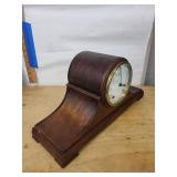 New Haven Tambour Mantel Clock Wood Case Brass Bezel Fair Cond