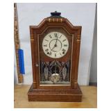 Antique Wooden Mantel Shelf Clock Roman Dial Pendulum 18in Tall
