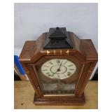 Antique Wooden Mantel Shelf Clock Roman Dial Pendulum 18in Tall
