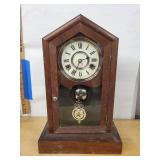 Antique Steeple Mantel Clock Wood Case Pendulum Roman Dial