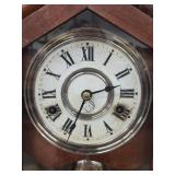 Antique Steeple Mantel Clock Wood Case Pendulum Roman Dial