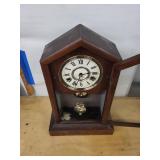 Antique Steeple Mantel Clock Wood Case Pendulum Roman Dial