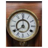 Antique Victorian Walnut Gingerbread Shelf Clock w Pendulum Barometer