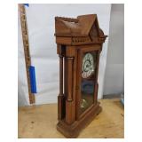 Antique Victorian Walnut Gingerbread Shelf Clock w Pendulum Barometer