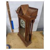Antique Victorian Walnut Gingerbread Shelf Clock w Pendulum Barometer